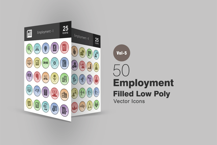 50 Employment Filled Low Poly Icons