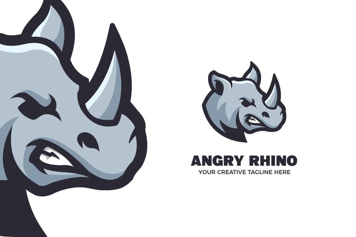Angry Rhinoceros Cartoon Mascot Logo Template