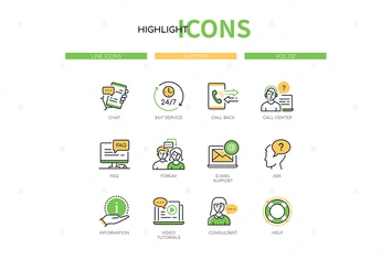 Support - modern line design style icons set