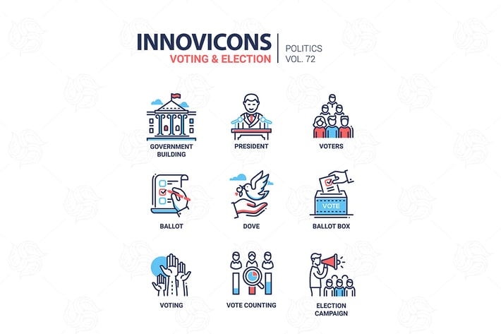 Voting and election - set of modern icons