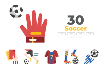 30 Soccer Icons - FLAT