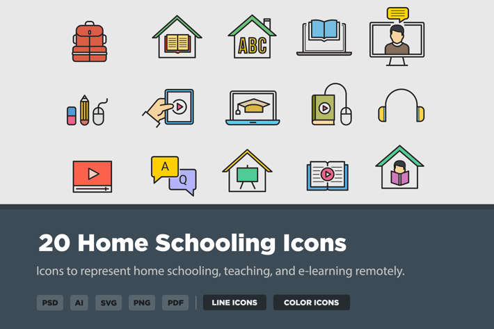 20 Home Schooling Icons