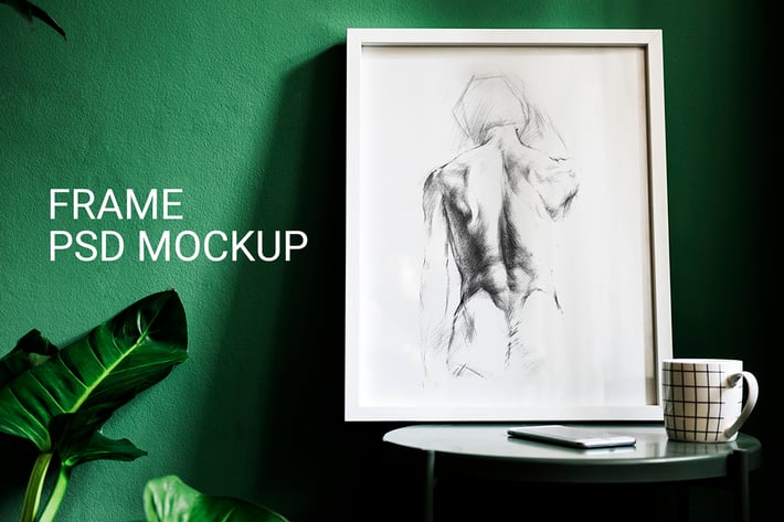 Frame mockup with a green wall