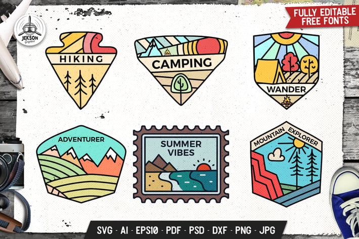 Camping Badges Bundle. Adventure Labels Design SVG