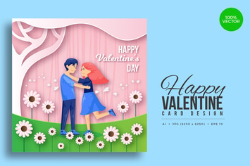 Paper Art Valentine Square Vector Card Vol.9