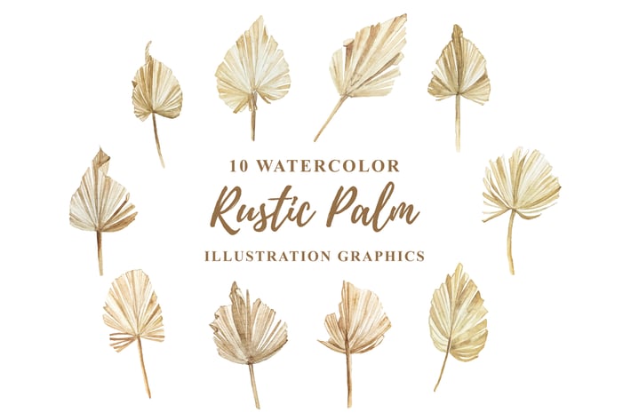 10 Watercolor Rustic Palm Illustration Graphics