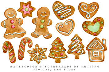 Gingerbread illustration, watercolor clipart