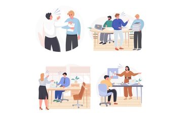 Rudeness In Business Team Concept Scenes Set