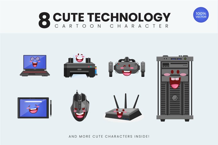 8 Cute Technology Device Vector Illustration 1