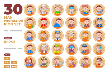 Man Profession Icon Set (Badge)