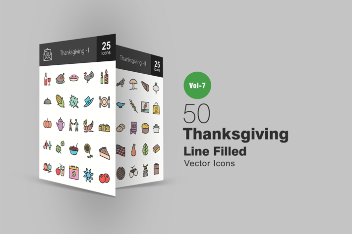 50 Thanksgiving Filled Line Icons