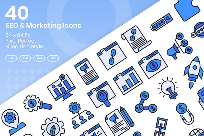 40 SEO & Marketing Icons Set - Filled Line