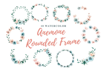 10 Watercolor Anemone Rounded Frame Illustration