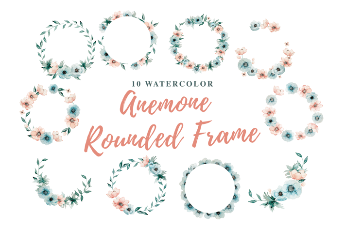 10 Watercolor Anemone Rounded Frame Illustration