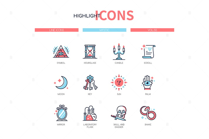 Mystic concept - line design style icons set