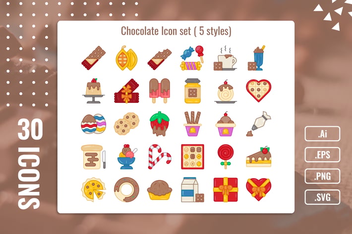 30 Iconset Chocolate with 5 styles variant