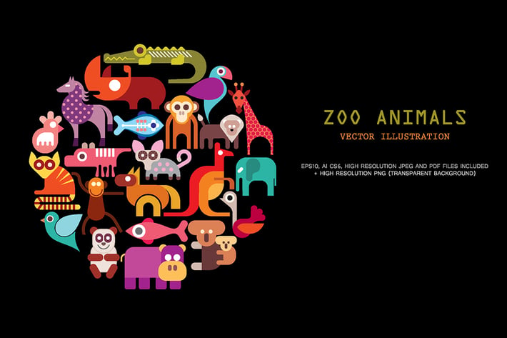 Zoo Animals vector icon set
