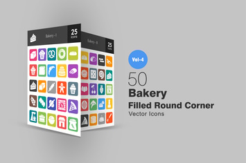 50 Bakery Flat Round Corner Icons