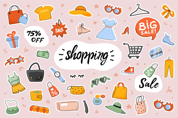 Shopping Cute Stickers Set