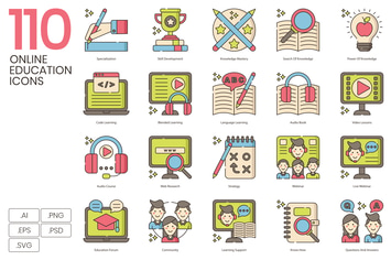 110 Online Education Icons & E-learning Icons