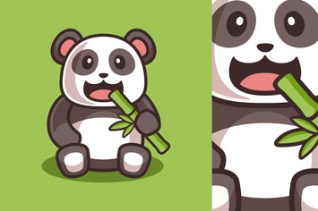 Cartoon Cute Panda Eating Bamboo illustration