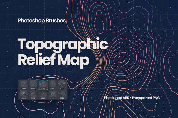 Topographic Relief Map Photoshop Brushes