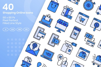 40 Shopping Online Icons Set - Filled Line