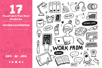 Kawaii Work From Home Doodle Set