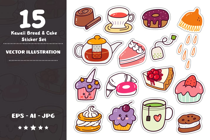 Kawaii Bread and Cake Sticker Set