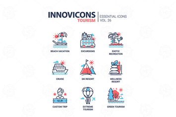 Tourism- modern color vector single line icon set