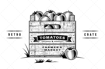 Retro Crate Of Tomatoes Black And White