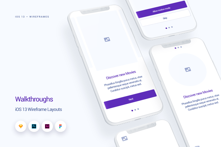 Walkthroughs - iOS 13 Wireframe Kit