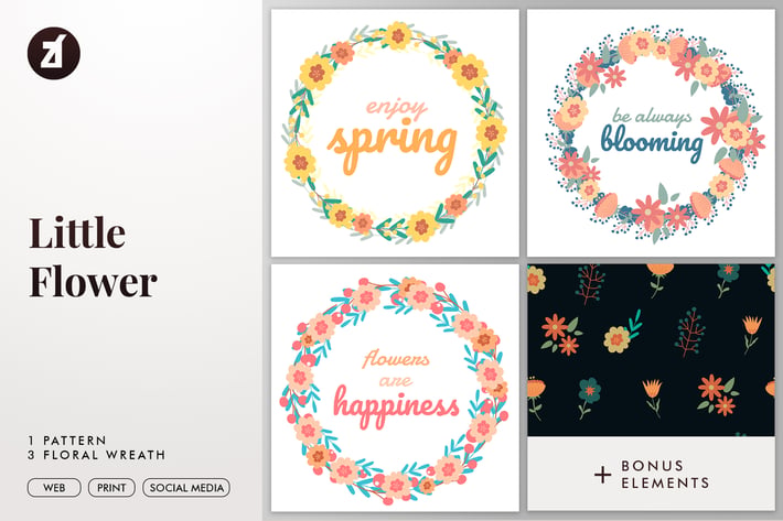 Little flower pattern and floral wreath
