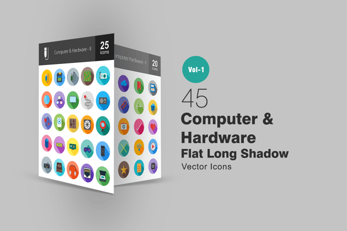 45 Computer Flat Long Shadow Icons