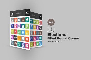 50 Elections Flat Round Corner Icons