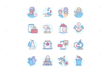 Coronavirus protective measures - colorful icons