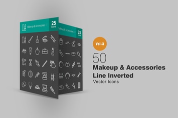 50 Makeup & Accessories Line Inverted Icons