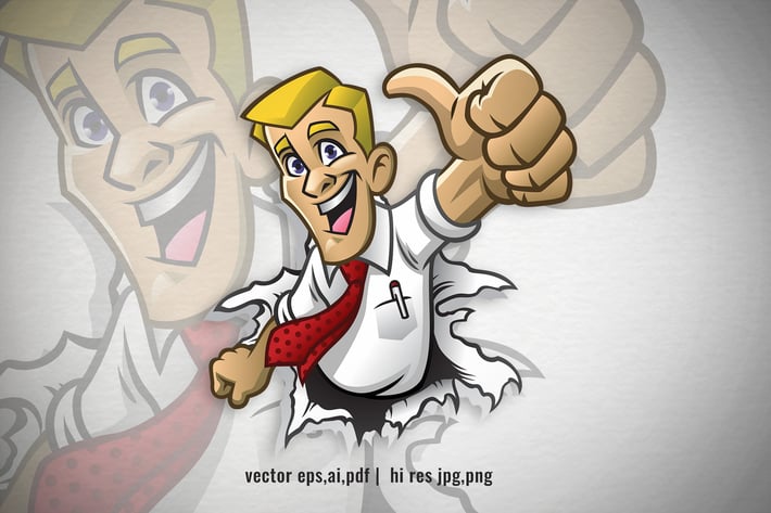 cartoon cheerful man thumb up pose