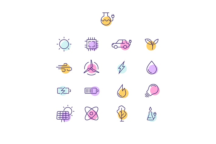 vector icon set of renewable energy sources