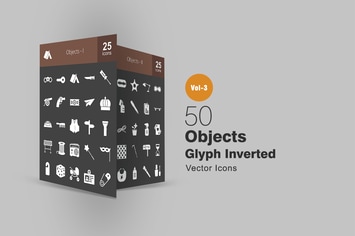 50 Objects Glyph Inverted Icons