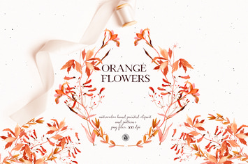 Orange Flowers - watercolor clipart and patterns