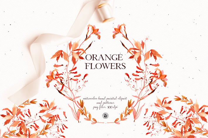 Orange Flowers - watercolor clipart and patterns