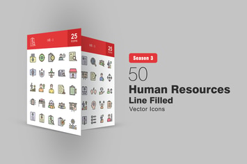 50 Human Resource Filled Line Icons 