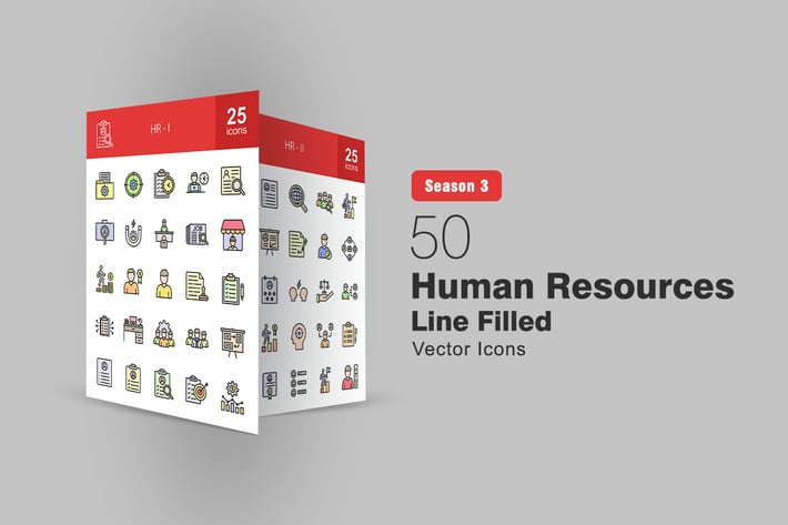 50 Human Resource Filled Line Icons 