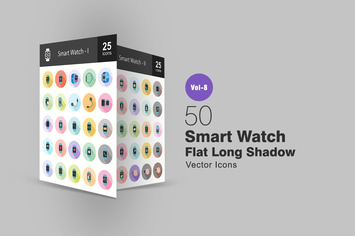50 Smart Watch Flat Shadowed Icons