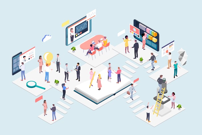 Applied Blockchain to Education Isometric 
