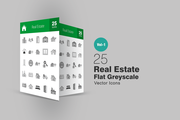 25 Real Estate Greyscale Icons