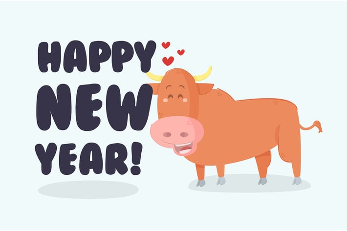 Cute Ox with Creative 2021 New Year Background