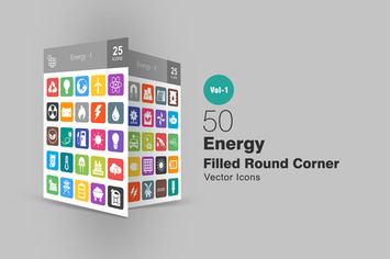 50 Energy Filled Round Corner Icons