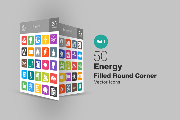 50 Energy Filled Round Corner Icons